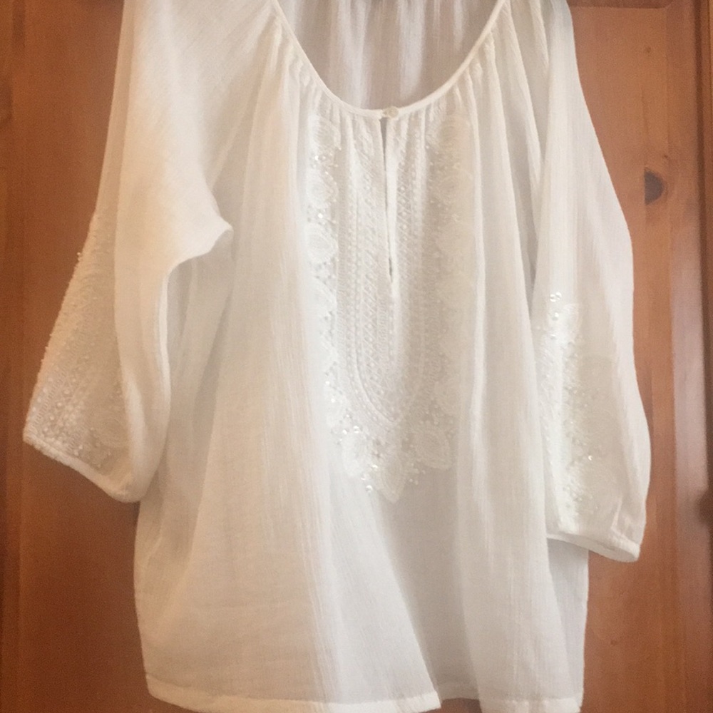 Beaded cotton gauze top.